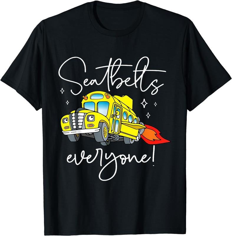 [100% Cotton] Seatbelts Everyone Funny Magic School Bus Driver Job Pride T-Shirt Black Hoodie, Sweatshirt | DripVista.com