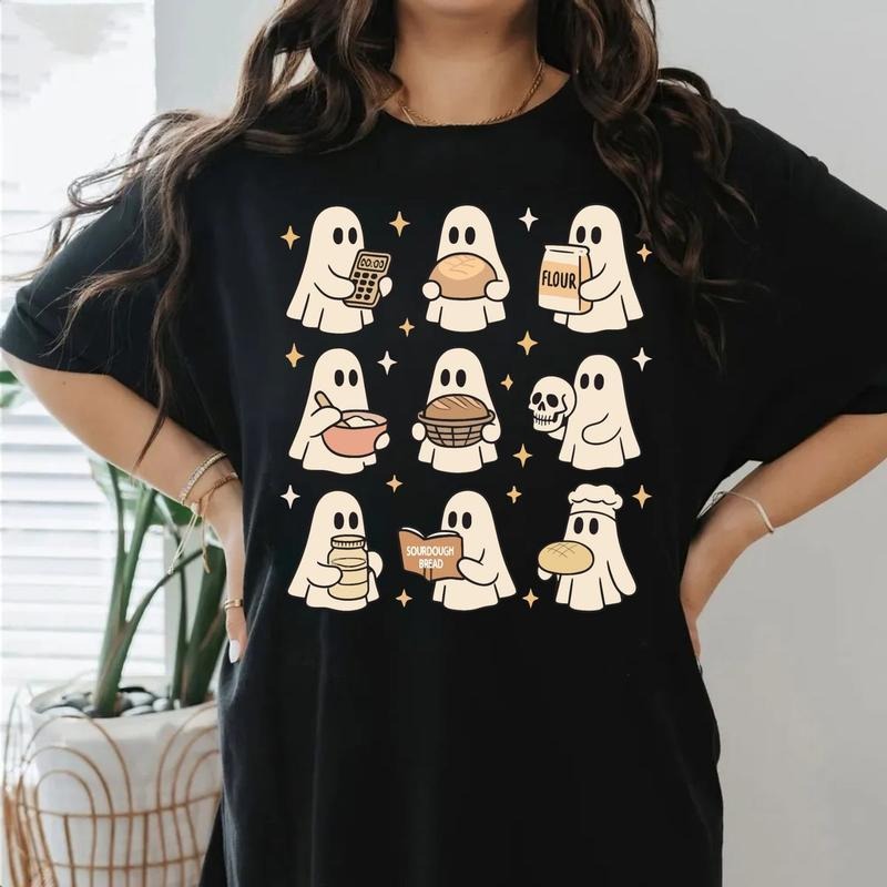 [100% Cotton] Sourdough Bread Halloween Shirt Ghosts Funny Baker Homemaker Tee, Unisex Sweater Pullover Tee Golf Gift...