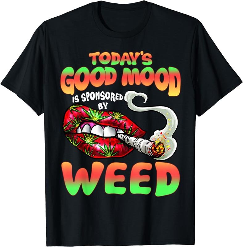 [100% Cotton] Today Good Mood Sponsored By Weed Leaf Lips T-Shirt For Straw hat pirates Vibes Hoodie, Sweatshirt