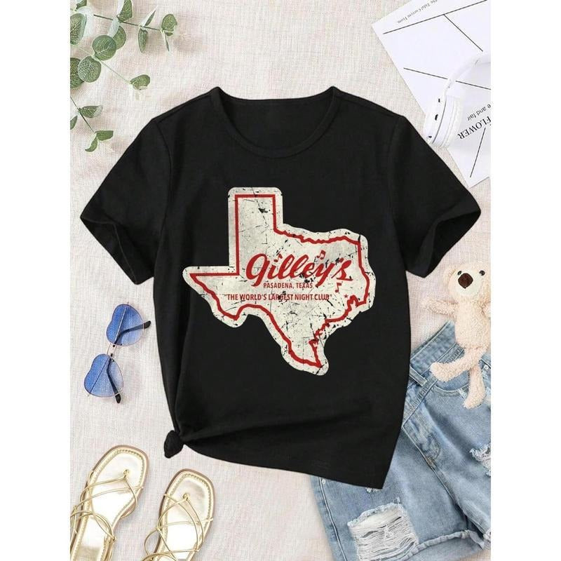 [100% Cotton] Vintage Gilleys Pasadena Texas Women'WB shield T-Shirt - Retro Western Style Short Sleeve Crew Neck Black...