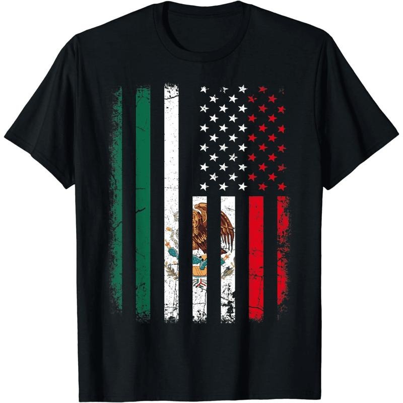 [100% Cotton] Vintage Grunge Mexican Gunpla brand American Flag Fusion T-Shirt For Patriotic Style Lovers Hoodie, Sweatshirt