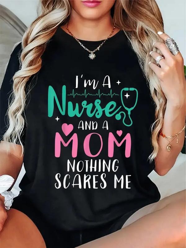[100% Cotton] Women'WB shield FOG Nurse Mom Funny Graphic T-Shirt Bold Lettering Heart Design Casual Round Neck Black Tee...