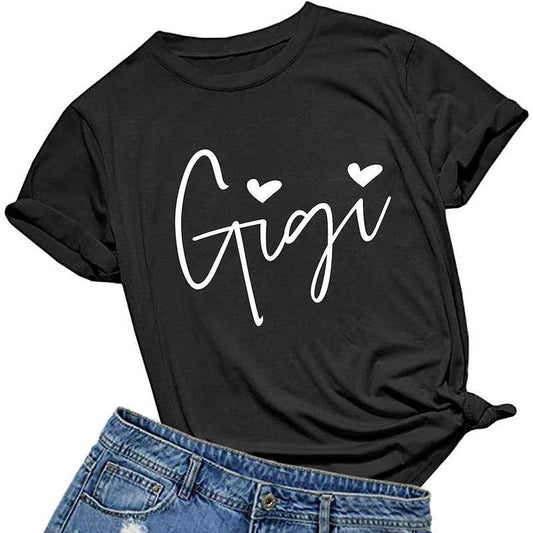 [100% Cotton] Women's Black Cotton Short Sleeve Womens Gigi Heart Shirts for Grandma Cute Funny T-Shirts Graphic Tees Short Sleeve Tops Womenswear Comfortable