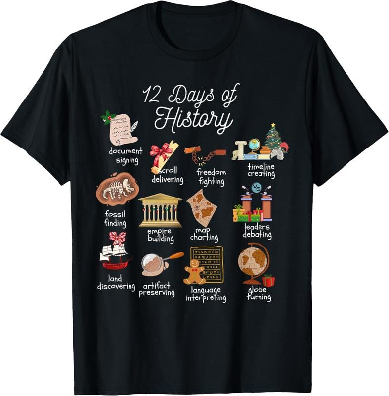 100% Cotton 12 Day Of History Teacher Christmas Social Studies Student T-Shirt Hoodie, Sweatshirt | DripVista.com