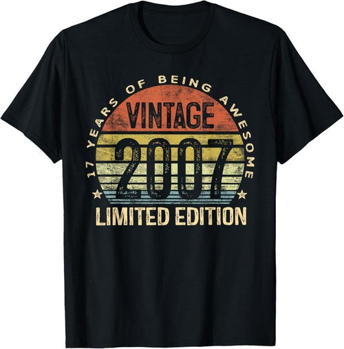 100% Cotton 17 Year Old Gifts Vintage 2007 Limited Edition 17th Birthday T-Shirt Hoodie, Sweatshirt | DripVista.com