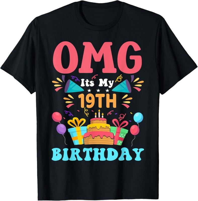 100% Cotton 19 Year Old Birthday Party Gift Omg Happy 19th Birthday T-Shirt Hoodie, Sweatshirt | DripVista.com