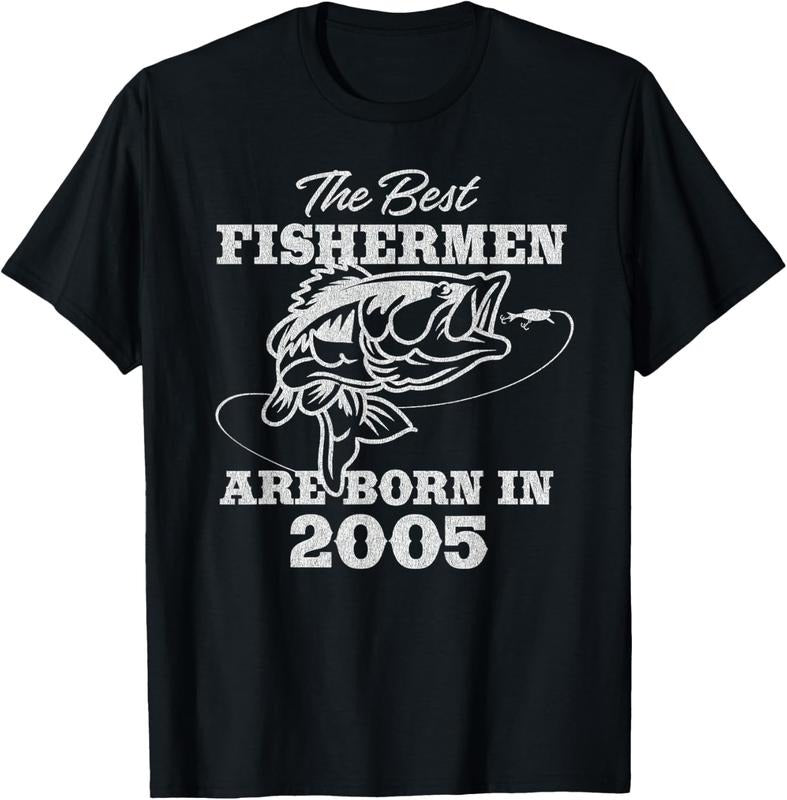 100% Cotton 19 Year Old Fisherman Fishing 2005 19th Birthday T-Shirt Hoodie, Sweatshirt | DripVista.com