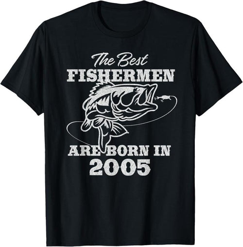 100% Cotton 19 Year Old Fisherman Fishing 2005 19th Birthday T-Shirt Hoodie, Sweatshirt | DripVista.com