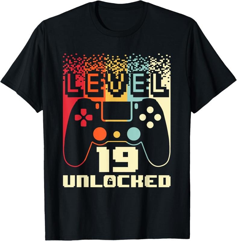 100% Cotton 19th Birthday For Men Level 19 Unlocked Gamer 19 Year Old T-Shirt Hoodie, Sweatshirt | DripVista.com