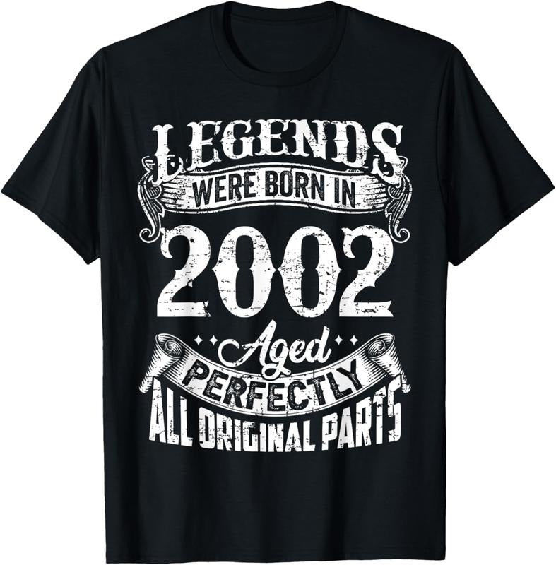 100% Cotton 20 Years Old Vintage Legends Born In 2002 20th Birthday T-Shirt