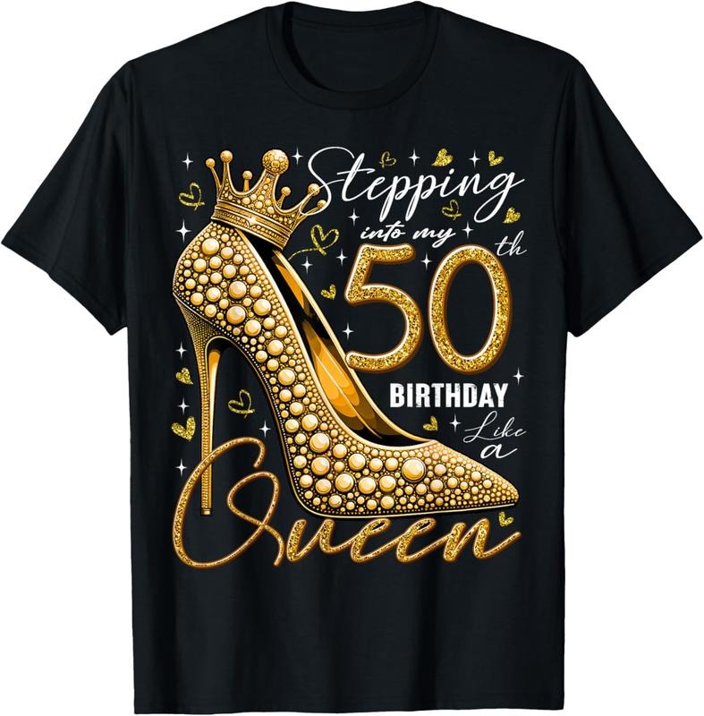 100% Cotton 50 Year Old Gifts High Heels Stepping Into My 50th Birthday T-Shirt Hoodie, Sweatshirt | DripVista.com