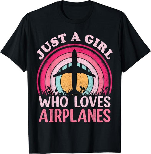 100% Cotton Airplane Lover Vintage Just A Girl Who Loves Airplanes T-Shirt Hoodie, Sweatshirt | DripVista.com