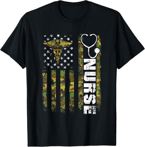 100% Cotton American Flag Camouflage Nurse Patriotic 4th Of July T-Shirt Hoodie, Sweatshirt | DripVista.com