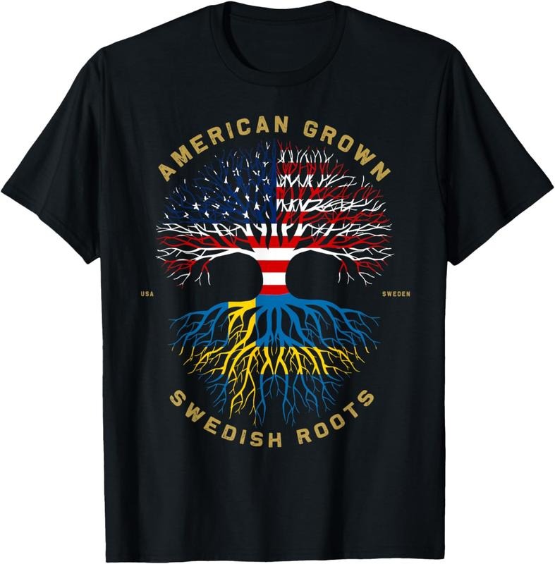 100% Cotton American Grown With Swedish Roots Tree USA Flag Unique Gifts T-Shirt Hoodie, Sweatshirt | DripVista.com