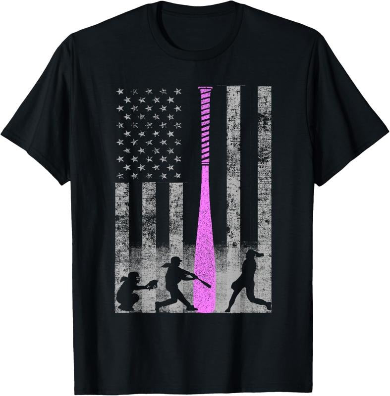 100% Cotton American Softball Flag T-Shirt - Players and Pink Bat T-Shirt Hoodie, Sweatshirt | DripVista.com