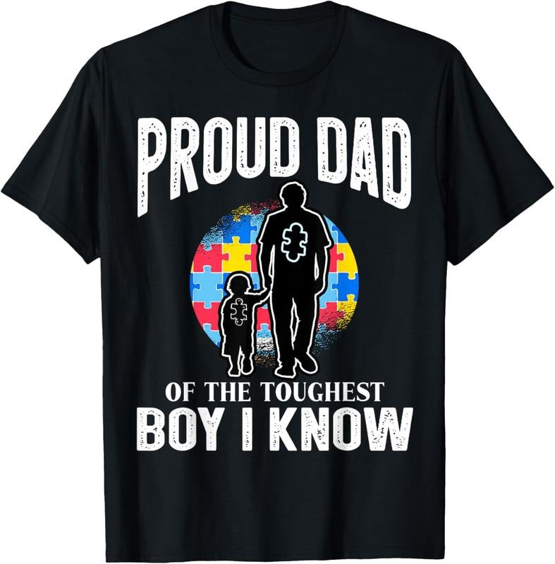 100% Cotton Autism Awareness for Proud Dad Support Autistic  T-Shirt