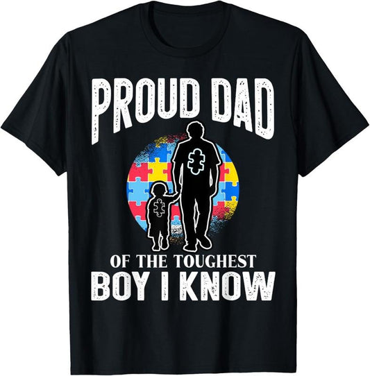 100% Cotton Autism Awareness for Proud Dad Support Autistic  T-Shirt