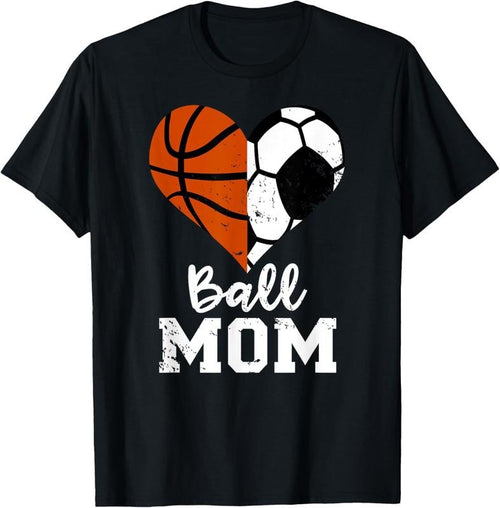 100% Cotton Ball Mom Heart Funny Soccer Basketball Mom T-Shirt Hoodie, Sweatshirt | DripVista.com