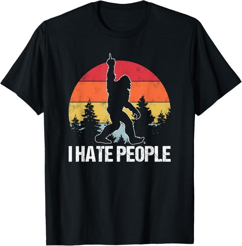 100% Cotton Big Foot I Hate People Middle Finger Sasquatch Retro Funny T-Shirt Hoodie, Sweatshirt | DripVista.com