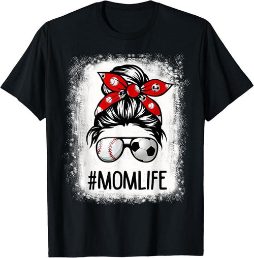100% Cotton Bleached Mom Life Soccer Messy Bun Baseball Game Day T-Shirt Hoodie, Sweatshirt | DripVista.com