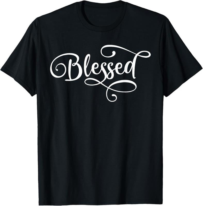 100% Cotton Blessed White Fancy Script Christian Religious God Jesus T-Shirt Hoodie, Sweatshirt | DripVista.com