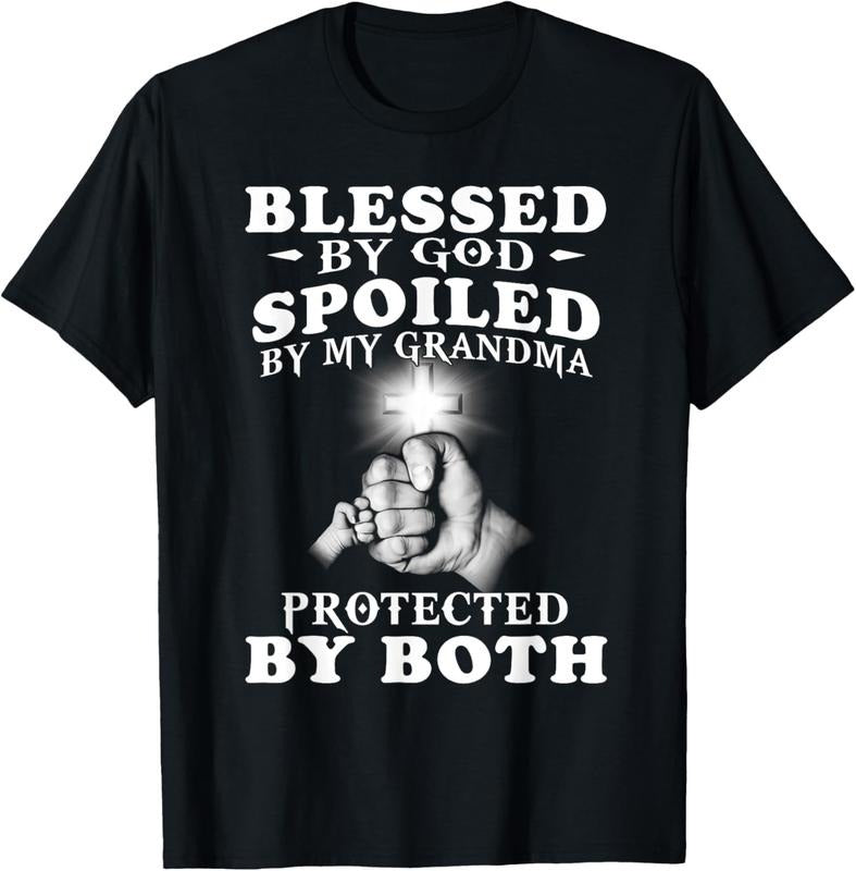 100% Cotton Blessed by God spoiled by my grandma protected by both T-Shirt Hoodie, Sweatshirt | DripVista.com