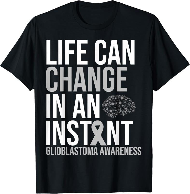 100% Cotton Brain Cancer Awareness Life can change Tumor Grey Ribbon T-Shirt Hoodie, Sweatshirt | DripVista.com