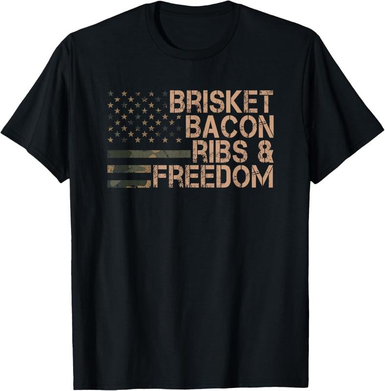 100% Cotton Brisket Bacon Ribs & Freedom Grill BBQ Funny Meat Smoking T-Shirt Hoodie, Sweatshirt | DripVista.com