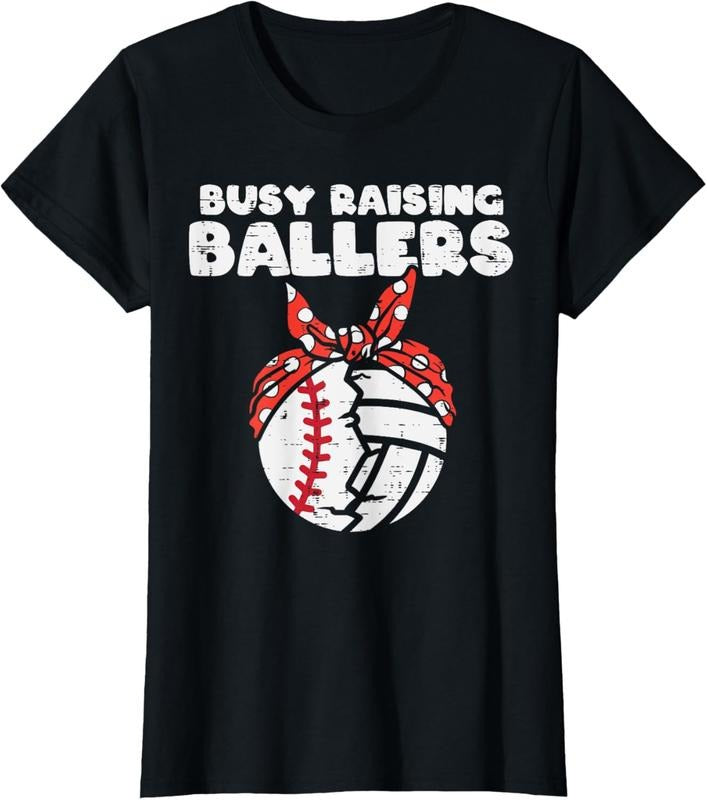 100% Cotton Busy Raising Ballers Baseball Volleyball Mom Mothers Day Son T-Shirt Hoodie, Sweatshirt | DripVista.com
