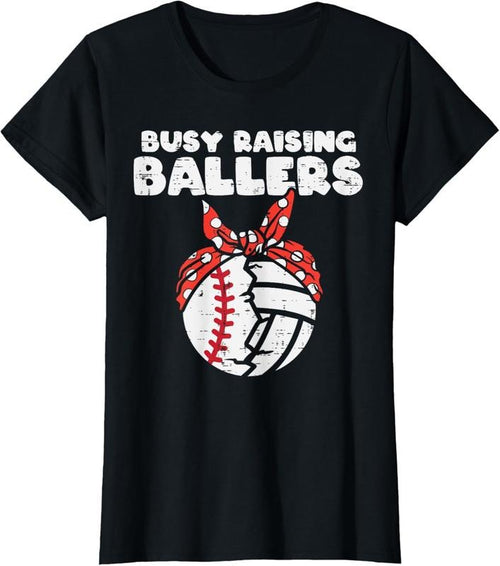 100% Cotton Busy Raising Ballers Baseball Volleyball Mom Mothers Day Son T-Shirt Hoodie, Sweatshirt | DripVista.com