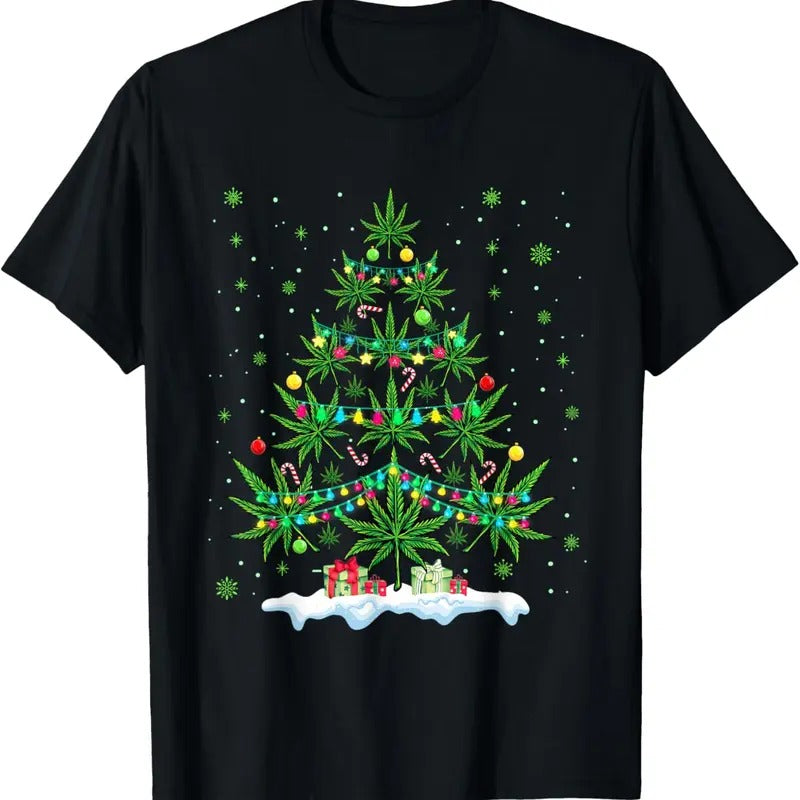 100% Cotton Cannabis Christmas Tree Xmas Funny Smoking Weed Marijuana T-Shirt Hoodie, Sweatshirt | DripVista.com