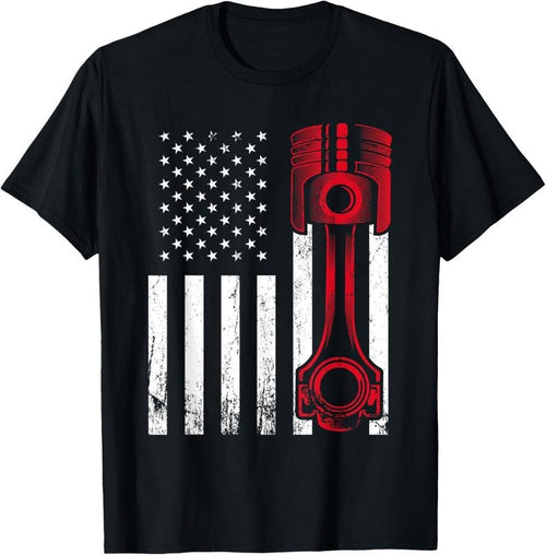 100% Cotton Car Enthusiast - American Flag Piston Muscle Car Gift T-Shirt Hoodie, Sweatshirt | DripVista.com