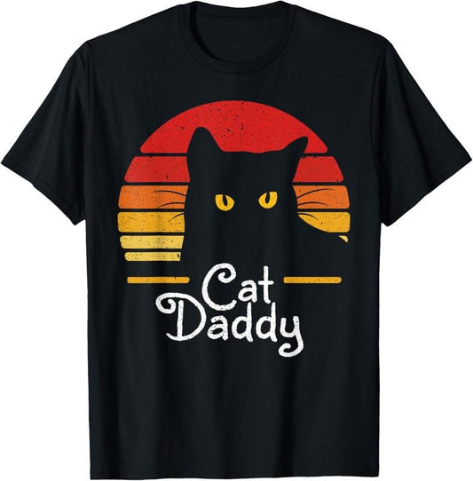 100% Cotton Cat Daddy Retro 70s 80s Black Cat Men Funny Cat Dad Gifts T-Shirt