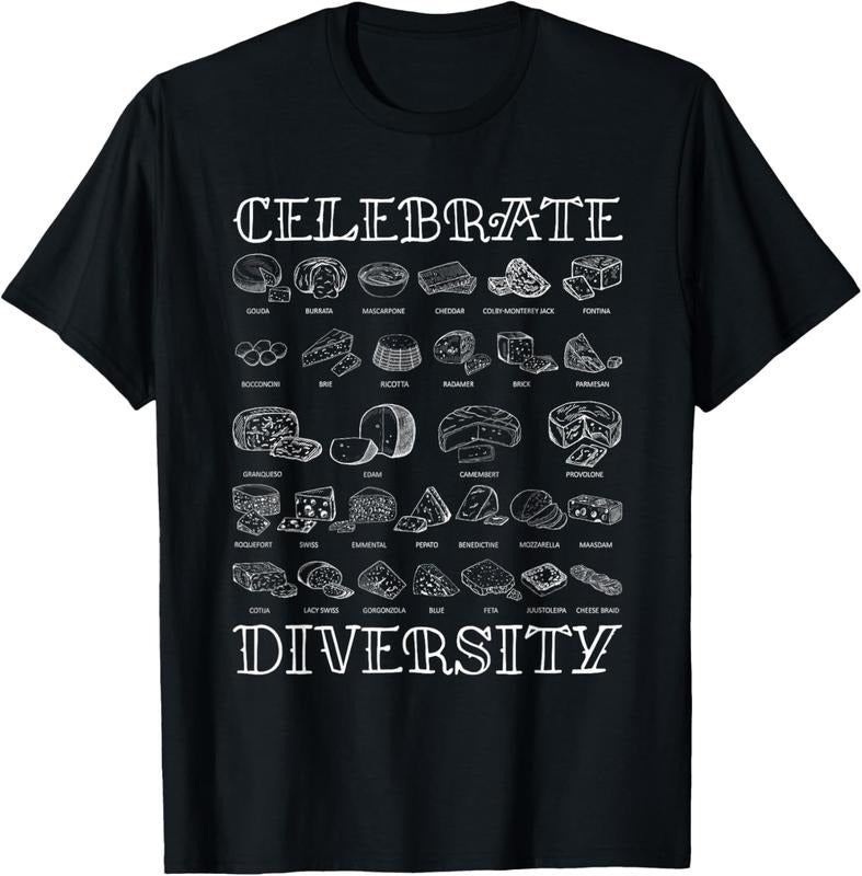 100% Cotton Celebrate Diversity Types of Cheese Shirt | Cheese T-Shirt
