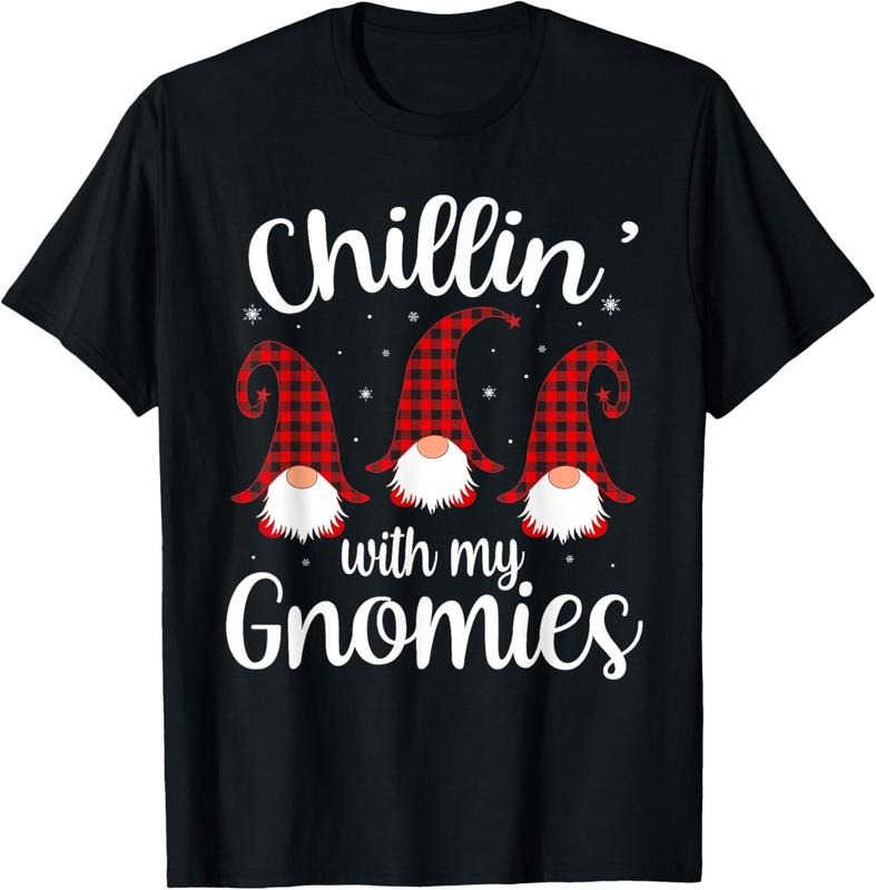 100% Cotton Chillin' With My Gnomies Buffalo Red Plaid Christmas Gnome T-Shirt Hoodie, Sweatshirt | DripVista.com