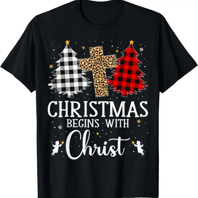 100% Cotton Christmas Begins With Christ Jesus Cross Christian Christmas T-Shirt Hoodie, Sweatshirt | DripVista.com