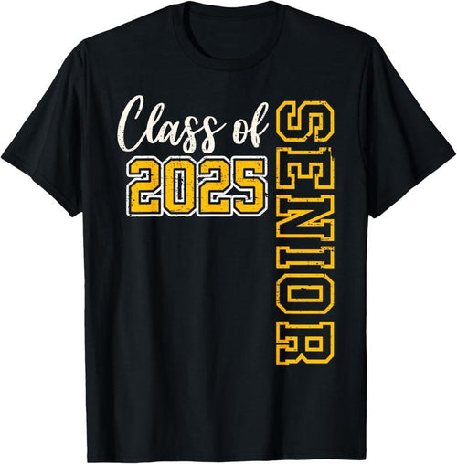 100% Cotton Class of 2025 Senior 25 High School Graduation Black Gold T-Shirt Hoodie, Sweatshirt | DripVista.com