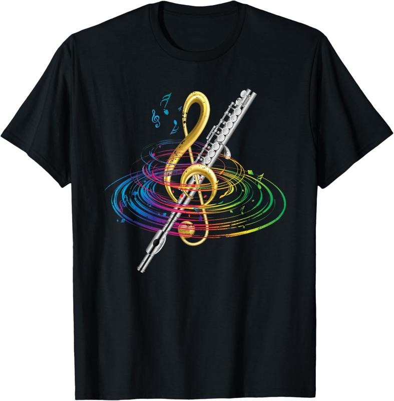 100% Cotton Classical Music Treble Clef Flutist Gift Flute T-Shirt
