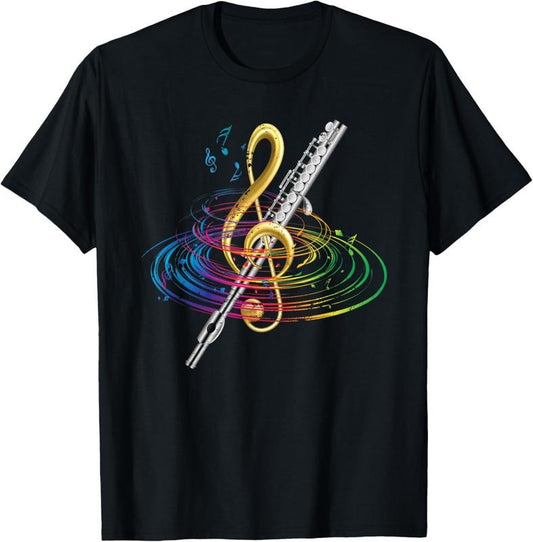 100% Cotton Classical Music Treble Clef Flutist Gift Flute T-Shirt