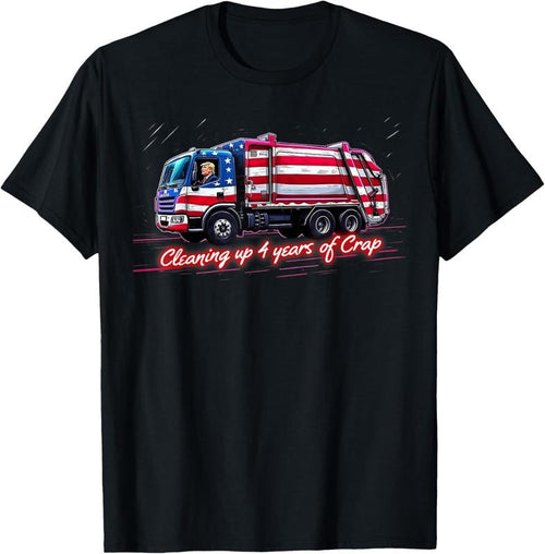 100% Cotton Cleaning Up 4 Year Of Crap Funny Trump Garbage America Flag T-Shirt Hoodie, Sweatshirt | DripVista.com