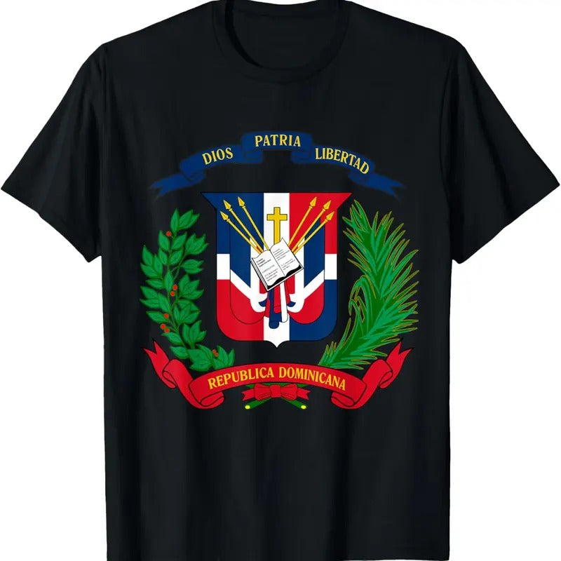 100% Cotton Coat of Arms Republica Dominicana Bandera Dominican Flag T-Shirt