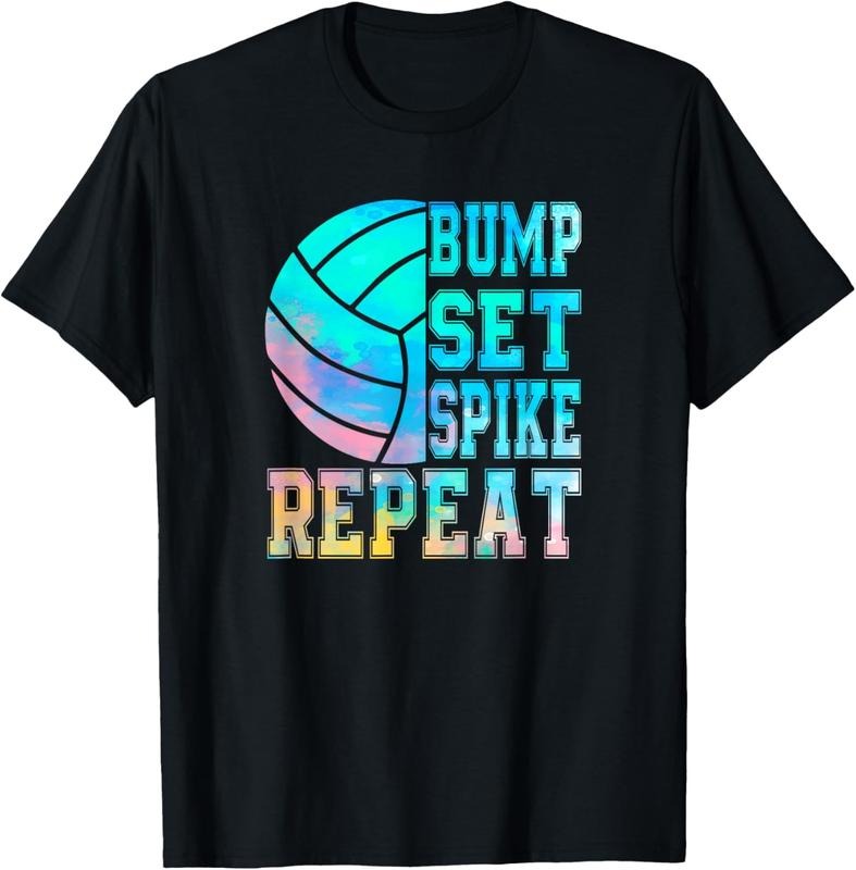 100% Cotton Colorful Teen Girls Volleyball Bump Set Spike Repeat T-Shirt