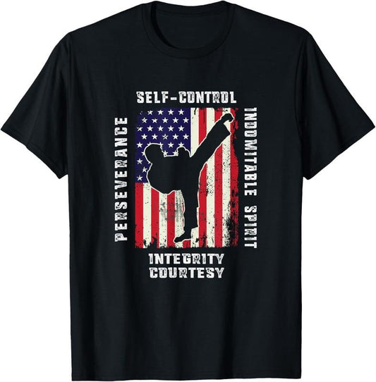 100% Cotton Cool American Flag Taekwondo Gift | Tae Kwon Do Martial Arts T-Shirt