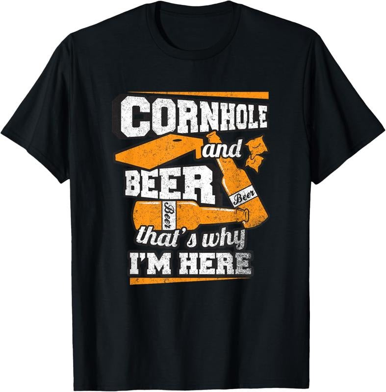 100% Cotton Cornhole And Beer That's Why I'm Here Funny Cornhole T-Shirt T-Shirt Hoodie, Sweatshirt | DripVista.com