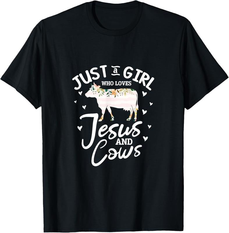 100% Cotton Cow Jesus Christian Just A Girl Who Loves Jesus and Cows T-Shirt Hoodie, Sweatshirt | DripVista.com