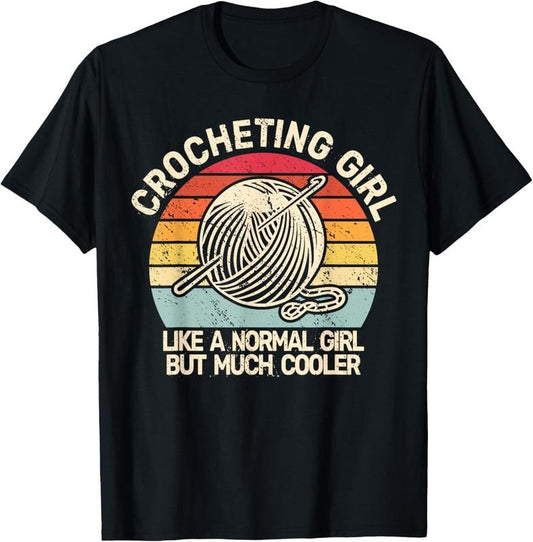 100% Cotton Crocheting Girl Vintage Crocheter funny for Womens Crochet T-Shirt