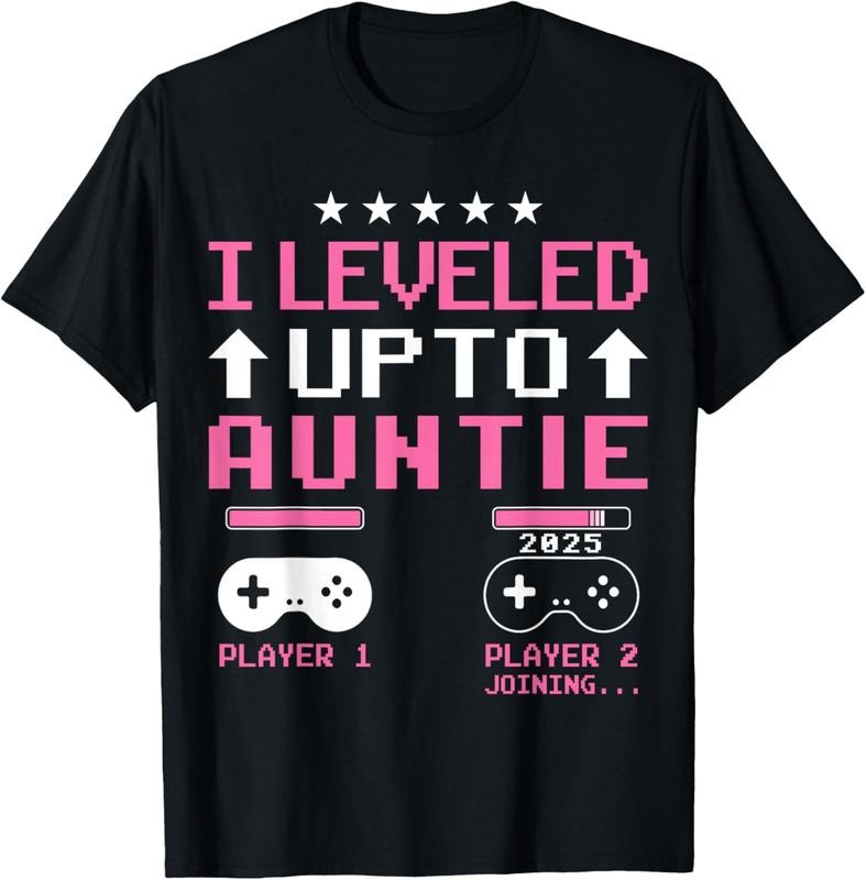 100% Cotton Cute I Leveled Up to Aunt 2025 Promoted to Auntie 2025 Gamer T-Shirt Hoodie, Sweatshirt | DripVista.com