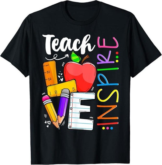 100% Cotton Cute Teach Love And Inspire Men Women Teacher T-Shirt
