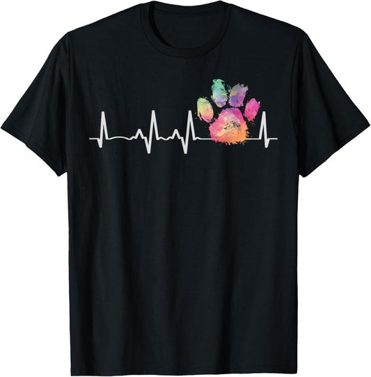 100% Cotton Cute Veterinarian Gift Rainbow Paw Print Heartbeat Vet Tech T-Shirt