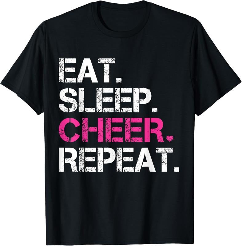 100% Cotton Eat Sleep Cheer Repeat Cheerleading TShirt Cheerleader Gifts T-Shirt Hoodie, Sweatshirt | DripVista.com